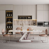 Oval marble dining table with sintered stone tabletop, seating 6 people in light luxury style main product image